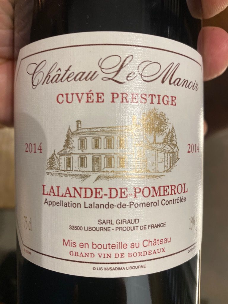 AOC Lalande de Pomerol Château Le Manoir 2019 Cuvée Prestige